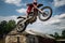 motocross rider twisting in the air while performing a trick, bike underneath