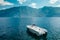 Motor boat on beautiful Garda lake, Italy