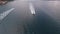 Motor boat sail along the Kotor bay. Aerial view