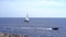 Motor boat and a sailboat sail on the Kotor bay