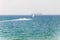 Motor boat, Sailing Yacht and Container Ship in Mediterranean Sea