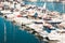Motor boats, motorboats and sailboats at Harbour in Tenerife