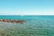 Motor boats and sailboats at anchor offshore the coast of Antibes