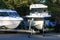 The motor boats on trailers closeup