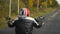 Motor Cycle Rider with Red White and Blue Helmet.