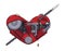 Motor heart pierced with a drill like an arrow in the style of steampunk. Vector