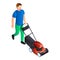 Motor lawnmower icon, isometric style