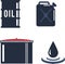Motor oils blank jerrycan canister icon in flat style. Vector simple illustration of different canisters with engine oil