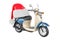 Motor scooter with Christmas Santa hat. 3D rendering