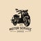 Motor Service advertising poster. Vector hand drawn motorcycle. Vintage biker illustration for chopper garage logo.
