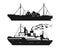 Motor ship silhouette set