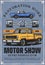 Motor show poster with retro cars and auto part