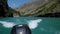 motor speedboats sail along the river along the Sulak canyon