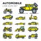 Motor vehicle line icon set