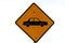 Motor vehicle road sign in yellow.