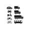 Motor vehicles, automobile, bus, truck flat vector pictogram icon set. .