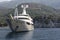 Motor yacht at anchor near the island.