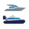 Motor Yacht with Engine as Watercraft or Swimming Water Vessel Vector Set