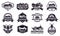 Motorbike badges. Retro motorcycle bike club emblems, racing and motorbike custom stamp, motorcycle rider emblems vector