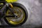 Motorbike burning tire rubber on road, Motorbike wheel drifting and white smoking on track, Motorcycle wheel on racing track with