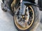 Motorbike front wheel with disc break and tire