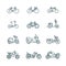 Motorbike, motorcycle, scooter, bike, bicycle thin line vector icons