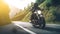 motorbike on the mountain asphalt road riding at daytime. Generative Ai