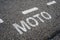 motorbike parking sign with text in french : moto ,traduction in english : motorbike