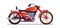 Motorbike. Red biker motorcycle with flame graffiti, classic vehicle for road racing, speed race modern style moped