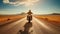 motorbike on the road riding, having fun driving the empty road on a motorcycle tour journey, copyspace for your