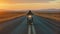 motorbike on the road riding, having fun driving the empty road on a motorcycle tour journey, copyspace for your