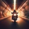 Motorbike speeding up in a tunnel of light created with Generative AI