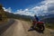 Motorbiker travelling in mountains, India