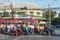 Motorbikers on the crossroad in Bangkok, Thailand