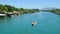 Motorboat Flowing On The Bojana River, Montenegro