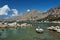 Motorboat moored at the coast of the island