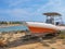 Motorboat near beautiful beach in  Cyprus