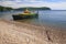 Motorboat in shore of Russian island