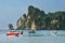 Motorboats anchored at Ao Loh Dalum beach on Phi Phi Don Island, Krabi Province, Thailand