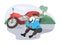 Motorcycle accident, flat vector illustration. Injured motorcyclist sitting on the road next to his damaged motorbike.