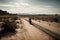 Motorcycle biker riding in desert. Generate ai