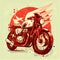 a motorcycle with a bird on the back of it\\\'s seat and wings on the front of the bike