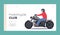 Motorcycle Club Landing Page Template. Man Wear Helmet Driving Cool Motor Bike, Biker Male Character Riding Scooter