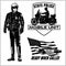 Motorcycle Cop - Retro Clip Art. Police badges and design elements - Vector set