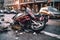 Motorcycle crash accident on street, damaged bycicles after collision in city. Generative AI