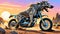 motorcycle dirt bike cycle irish wolfhound dog puppy desert race track