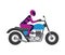 Motorcycle driver in purple leather uniform, female motorbike rider