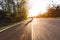 Motorcycle driver riding in European road