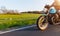 Motorcycle driver riding in European road