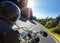 Motorcycle driver riding on motorway